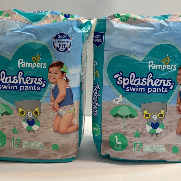 Pampers Splashers Disposable Swim Pants 17 Count Size Large - 1 or 2 Packs Avail - Picture 1 of 4